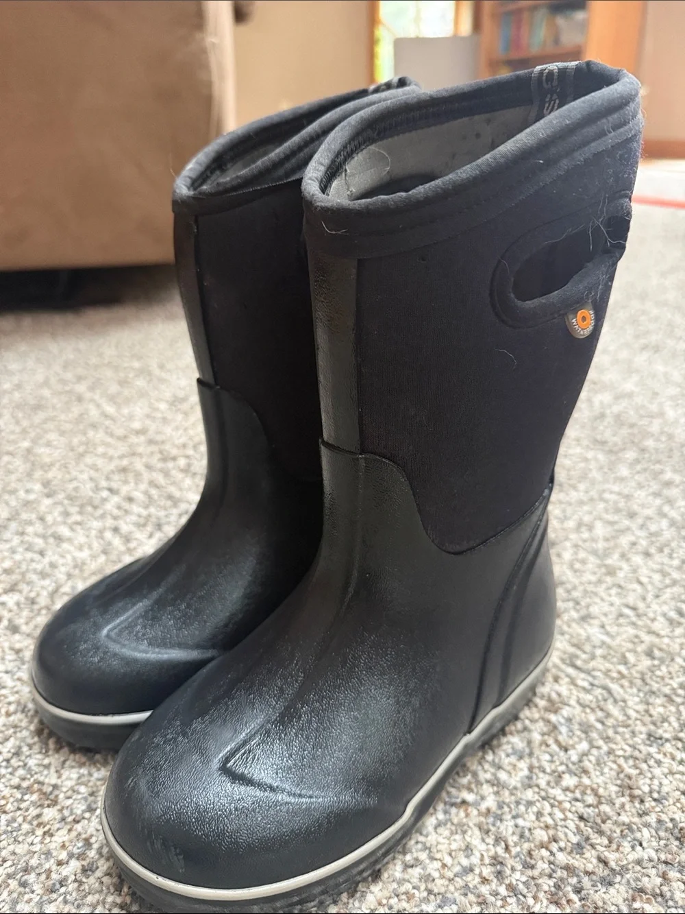 Bogs Kids Black Pull-On Waterproof Rain Boots with Side Handles